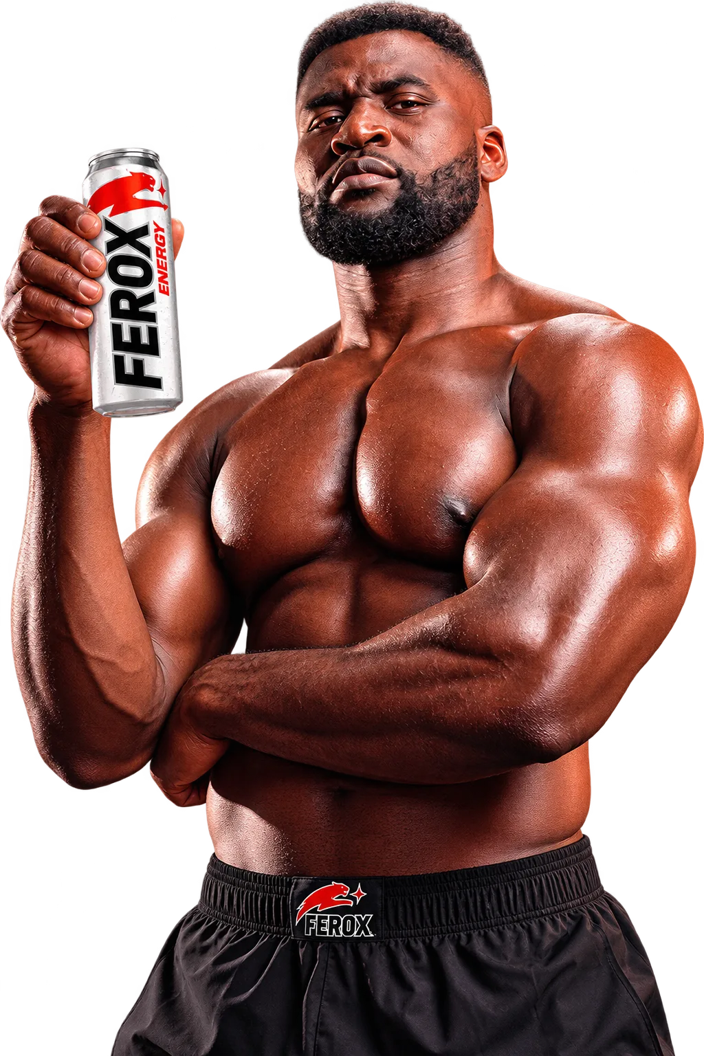 Francis Ngannou tenant une canette FEROX Energy