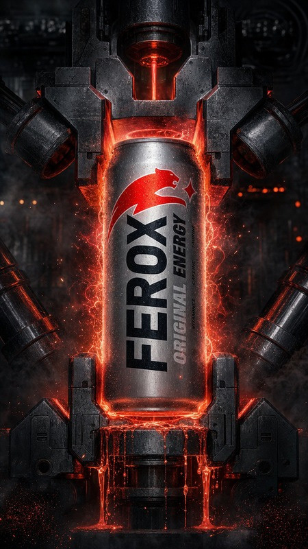 Canette FEROX Original Energy sous une presse incandescente